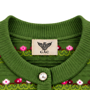 Cárdigan de Cuello Redondo para Mujer, Tejido Jacquard Verde, con Bordado, Botones al Frente, Manga Larga, Anti-Pilling, Tacto Suave y Abundante de Algodón - Product Image 5