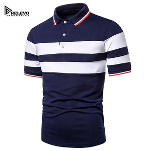 Relevo Industries Men's Short Sleeve <b>Polo</b> Shirt Cotton Turn-down Collar Blue <b>White</b> Red Trim For Men - Product Image 1