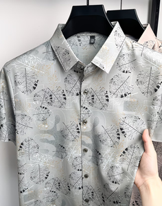 Camisa Casual de Manga Corta para Hombre, Estampado Digital, Cuello Camisero, Transpirable, Poliéster Popelina, Estilo Veraniego - Product Image 5