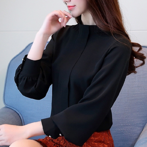 Blusa de Chifón de Manga Larga para Mujer - Camisa Elegante de Oficina con Cuello Simulado y Puños con Botones Dorados - Product Image 5