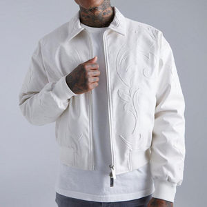 Blouson Bomber Varsity Blanc Gaufré pour Homme – Fermeture Éclair, Décontracté, Hiver, Personnalisable avec Logo - Product Image 1