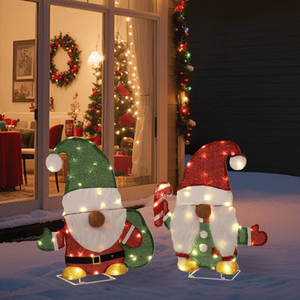 Set di 2 Decorazioni Natalizie Impermeabili a Forma di Gnomo con Bastoncino di Zucchero, Pre-illuminato, 2D, 80 Luci LED Bianco Caldo per Esterni - Product Image 6