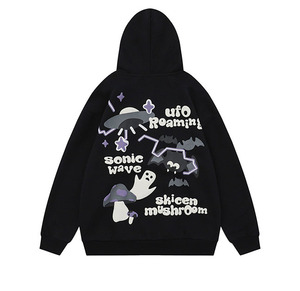 Sudadera con Capucha Verde Unisex, Estampado de Dibujos Animados, Bolsillo Frontal, Estilo Casual para Otoño, 100% Algodón Tejido, Transpirable - Product Image 3