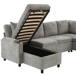 109.9\" Versatile U-Shaped Sectional <b>Sofa</b> <b>Bed</b> with Ample Storage Two Cup Holders & Charging Port - Product Image 6