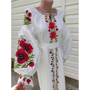 Vestido de novia blanco bordado de Ucrania para mujer, estilo folclórico, línea A, cintura natural, 100% algodón - Product Image 3