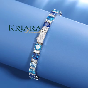 Pulsera de tenis de oro blanco para hombre con diamantes cultivados en laboratorio, zafiro azul talla princesa, joyería de lujo, certificado IGI - Product Image 1
