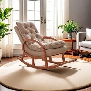 Fauteuil à bascule en bois artisanal – Fauteuil à bascule Chesterfield en velours capitonné avec siège rembourré, élégante chaise longue - Product Image 1