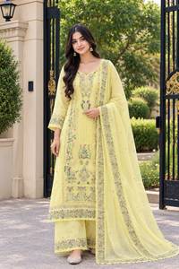 Ensemble Sherwani Palazzo en Georgette de renard brodée vert clair, coupe régulière, longueur cheville, avec dupatta, tenue ethnique traditionnelle pour femme - Product Image 5