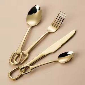 Juego de cubiertos de latón de diseño en tono dorado, colección de utensilios de lujo para decoración de mesa en restaurantes. - Product Image 5