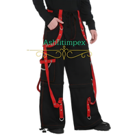 Pantalon unisexe homme grande taille style Gothique Punk Rock, taille mi-haute, à rayures latérales, style urbain, respirant, écologique, 100% coton, coupe ample, avec chaîne