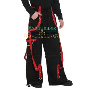 กางเกงขายาวสไตล์โกธิคพังก์ร็อกสำหรับผู้ชายและผู้หญิง เอวกลาง แต่งแถบข้าง ดีไซน์ทันสมัย ระบายอากาศได้ดี เป็นมิตรกับสิ่งแวดล้อม ผลิตจากผ้าฝ้าย 100% พร้อมซิปถอดได้ - Product Image 5