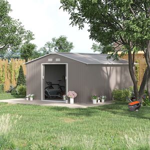 Capanno in Metallo 3,35m x 3,81m con Doppie Porte Scorrevoli e 4 Prese d'Aria per Giardino, Cortile e Prato, Colore Verde Chiaro - Product Image 2