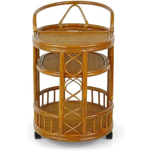Chariot de service artisanal en rotin naturel tressé avec roulettes, entièrement assemblé, couleur coloniale - Product Image 4