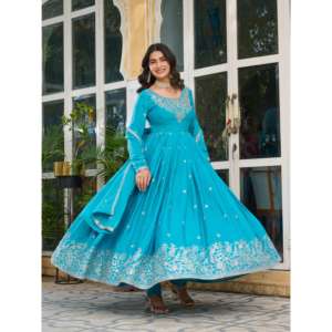 Vestido Anarkali de diseñador con hilo y secuencia de trabajo para fiestas nocturnas - Product Image 2