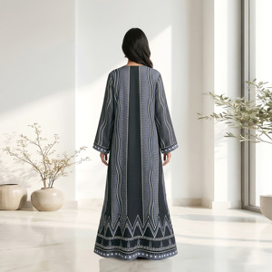 BSY Printed Open Front Abaya Modest Islamic Wear Arabic Maxi Robe Contemporary Muslim Clothing <b>for</b> Women - Product Image 3