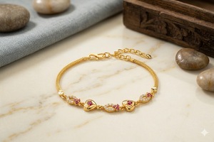 Divyoro Geometric <b>Ruby</b> CZ Chain <b>Bracelet</b> Women's Gold Plated Classic Everyday Wear Bezel Setting Wedding Party Orissa Certified - Product Image 2