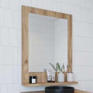 Modern <b>Rectangular</b> Solid Wood <b>Wall</b> <b>Mirror</b> with Shelf Light Oak Bathroom Vanity Storage <b>Mirror</b> Natural Grain Wooden Frame Artwork - Product Image 3