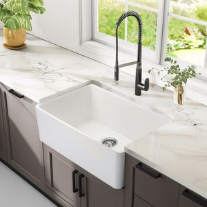 Lavello da Cucina e Lavanderia in Ceramica Porcellanata Bianca da 24 Pollici, Stile Rustico con Frontale a Grembiule, 24x16 - Product Image 1
