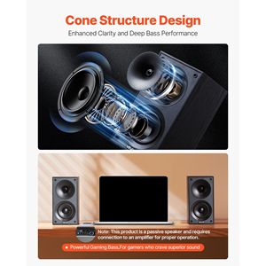 Altoparlanti Stereo Passivi da Scaffale 300W, Woofer da 4 Pollici, Tweeter da 1 Pollice, Griglia Rimovibile, 70Hz-20kHz, Altoparlanti ad Alte Prestazioni - Product Image 3