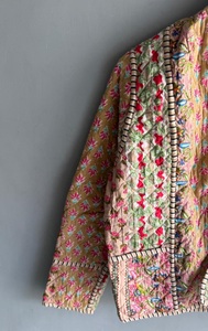Vintage Woven Quilted Jacket <b>Women</b> Floral Printed Cotton <b>Coat</b> Mandarin Collar Full Sleeve Winter Autumn Wear Gift Her - Product Image 4