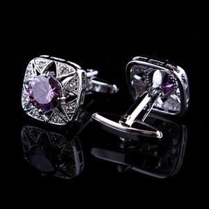 Mancuernillas Cuadradas de Cristal de Amatista Púrpura, Tono Plateado, Geométricas, Formales, para Bodas, Fiestas, Navidad, Compromiso, Joyería para Hombre, Regalo - Product Image 4
