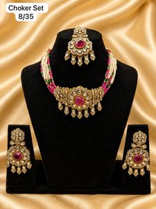 <b>Pearl</b> Beaded Choker <b>Set</b> Alloy Emerald Cut Silver Plated Heart Shape Statement Earrings <b>Necklace</b> <b>Set</b> for Wedding Festival - Product Image 1