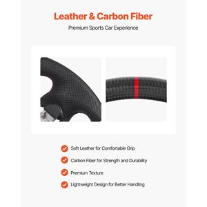 Volant en fibre de carbone en forme de D à fond plat pour Nissan 370Z 2008-2020 avec poignée en cuir et texture antidérapante - Product Image 3