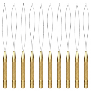 Gold Hair Extension Loop <b>Needle</b> Wire Pulling Hook <b>Threader</b> Set for Micro Ring Links Silicone Beads Application Pack - Product Image 1