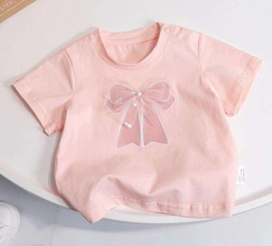 T-shirt décontracté d'été à manches courtes pour filles, col rond, uni, 100 % coton, style occidental pour enfants - Product Image 4