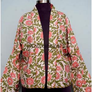 Chaqueta Acolchada Tejida a Mano, Vintage, Otoñal, Ecológica, Transpirable, 100% Algodón, con Estampado Floral Digital, Cuello en V, para Mujer - Product Image 2