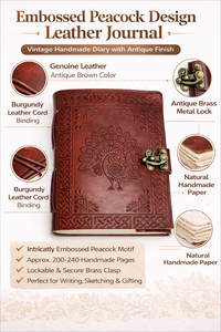 Cuaderno Clásico de Cuero con Patrón Rectangular en Relieve, Hecho a Mano, Estilo Vintage, con Cierre Metálico y Papel Hecho a Mano - Product Image 6