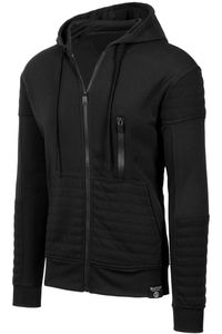 Black <b>Quilted</b> Fleece 100% Cotton Hoodie Men Full Zip <b>Sweatshirt</b> Hooded Jacket with Zipper Chest Pocket Casual Winter Wear - Product Image 2