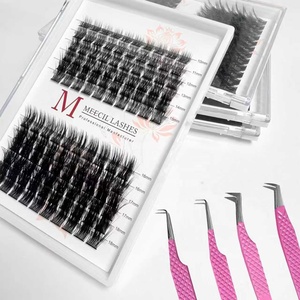 Cils en grappes DIY personnalisables en <span class=keywords><strong>cheveux</strong></span> synthétiques faits à la main, 12 rangées, kit d'extension <span class=keywords><strong>de</strong></span> cils avec colle et fixateur, marque privée - Product Image 3