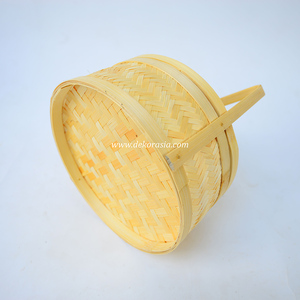 Cesta Decorativa de Bambú Tejida a Mano con Asa, Estilo Antiguo, Redonda, Natural, Organizador de Almacenamiento Artesanal, Color Personalizable - Product Image 3