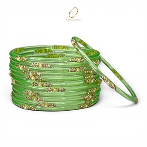 Bulk Order Indian Fashion jewelry Green Kashmiri Raindrop <b>Glass</b> Gold Plated <b>Bangles</b> Set for Women at Lowest Wholesale Price - Product Image 2
