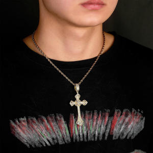 Collier pendentif croix Hip Hop, cadeau, breloque diamant glacé, argent sterling 925 plaqué or 14 carats pour femmes et hommes - Product Image 1