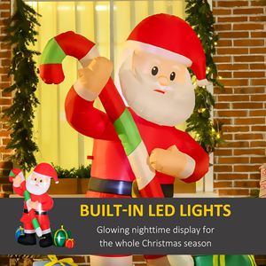 Decorazione Natalizia Gonfiabile da Esterno LED 6ft, Babbo Natale con Bastoncino di Zucchero, Decorazioni Natalizie da Giardino - Product Image 4