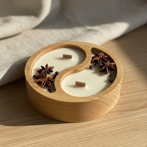 Cuenco Decorativo de Madera Tallado a Mano con Diseño Yin Yang, Recipiente para Velas, Ideal para Bodas Rústicas, Eventos y Decoración del Hogar - Product Image 2