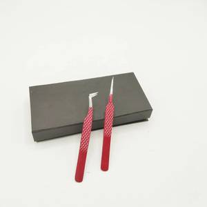 Juego de 2 Pinzas de Precisión para Pestañas de Acero Inoxidable Rojo con Puntas Rectas e Inclinadas de 10 mm de Longitud - Product Image 1