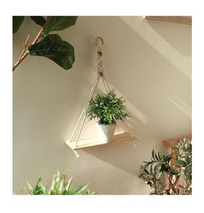 Evil Eye Design Macrame Wall Hanging Shelf With Wooden Base Perfect For Garden Decor Plants Storage And Outdoor Display - Product Image 5