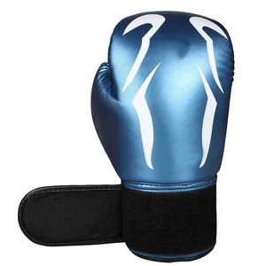 Blue Leather Boxing <b>Gloves</b> White Foil Print Laced Closure Breathable Waterproof Non-Slip Adjustable Wrist Strap Unisex for - Product Image 2
