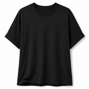 <b>Black</b> Summer Solid Jersey Cotton Oversized <b>Women</b> T-<b>Shirt</b> Short Sleeve Crew Neck Loose Fit Tee Casual Daily Wear - Product Image 3