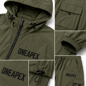 <b>Men's</b> Olive <b>Green</b> Hooded Windbreaker Tracksuit Set <b>Cargo</b> <b>Pants</b> Lightweight Outdoor Sportswear Streetwear Custom - Product Image 5