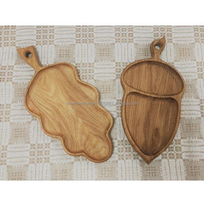 Plateau en bois éco-chic en forme de feuille, plat de service en acacia à 4 compartiments pour restaurants et cafés - Product Image 3