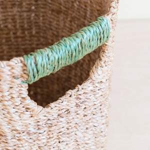 Seagrass <b>basket</b> with green handle Handmade <b>Storage</b> <b>Basket</b> Wholesale eco-friendly Made in Vietnam - Product Image 3
