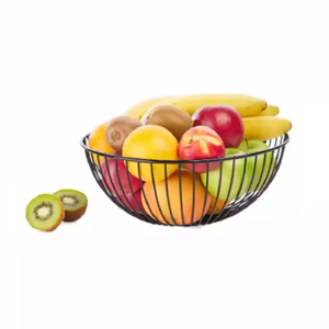 With Black Finished Modern Wire Mesh Eco Friendly Durable Iron Round Portable <b>Storage</b> Basket <b>Fruit</b> Rack Kitchen Organizer Use - Product Image 1