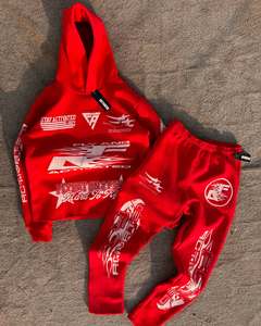 Factory Direct Custom Men Hoodie <b>Set</b> Graphic Print Pullover Hoodie With Matching Sweatpants Streetwear Tracksuit - Product Image 3