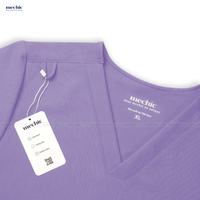 Ensemble de blouses médicales violettes à col en V pour femmes, manches courtes, uniforme d'hôpital, pantalon en coton et polyester tissé inclus, fabriqué au Vietnam