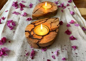 Handmade Handmade Mango Wood Tea Light Holders: Drop Shape Favors <b>Tealight</b> Candle Holder: Rustic Boho Decor - Product Image 2