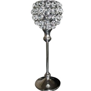 Porte-bougie de luxe en perles de cristal, centre de table en forme de gobelet argenté pour mariage et décoration romantique de table à la maison - Product Image 1